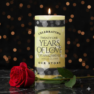 Elegant 21st Brass Wedding Anniversary Celebration Pillar Candle