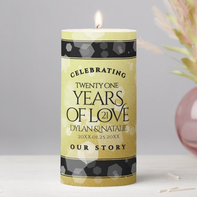 Elegant 21st Brass Wedding Anniversary Celebration Pillar Candle (In Situ)