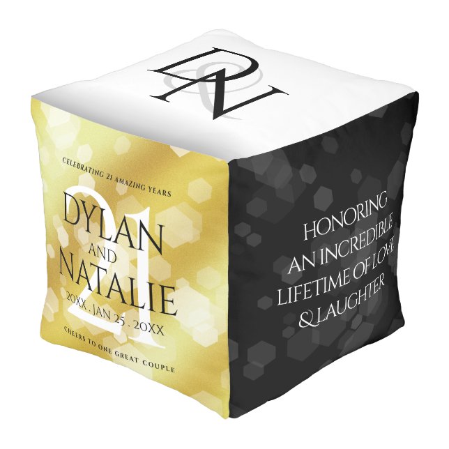 Elegant 21st Brass Wedding Anniversary Celebration Pouf (Angled Front)