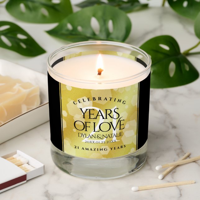 Elegant 21st Brass Wedding Anniversary Celebration Scented Candle (Lit)