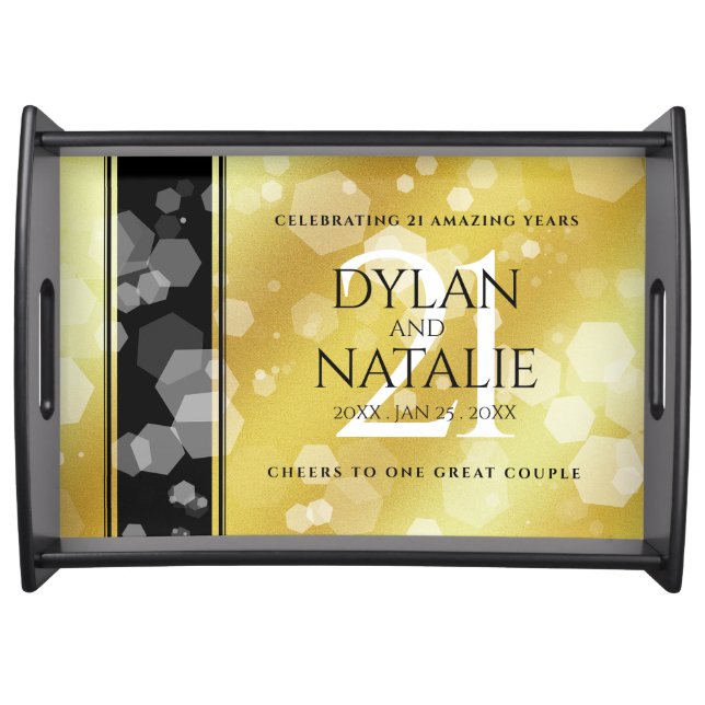 Elegant 21st Brass Wedding Anniversary Celebration Serving Tray (Front)