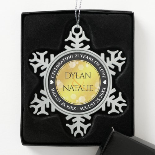 Elegant 21st Brass Wedding Anniversary Celebration Snowflake Pewter Christmas Ornament