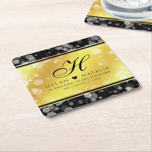 Elegant 21st Brass Wedding Anniversary Celebration Square Paper Coaster