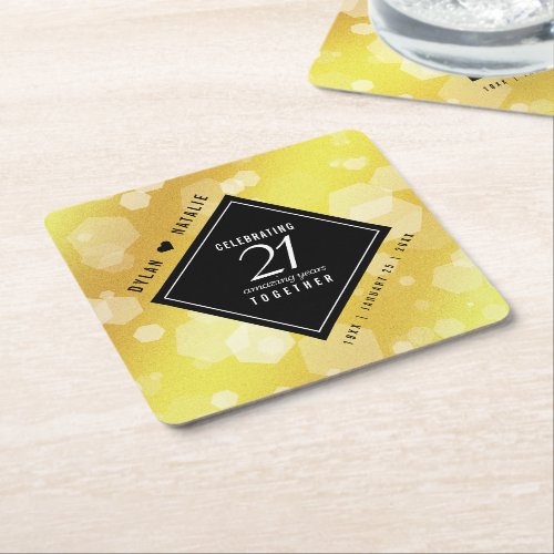 Elegant 21st Brass Wedding Anniversary Celebration Square Paper Coaster