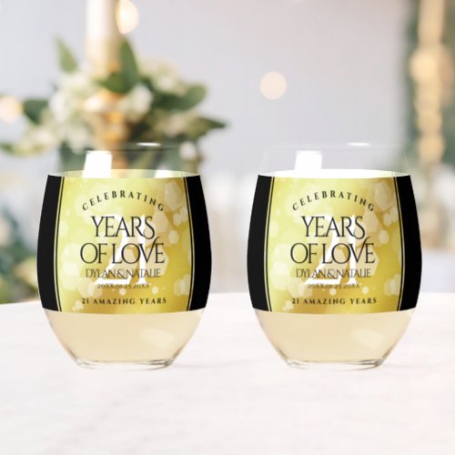 Elegant 21st Brass Wedding Anniversary Celebration Stemless Wine Glass
