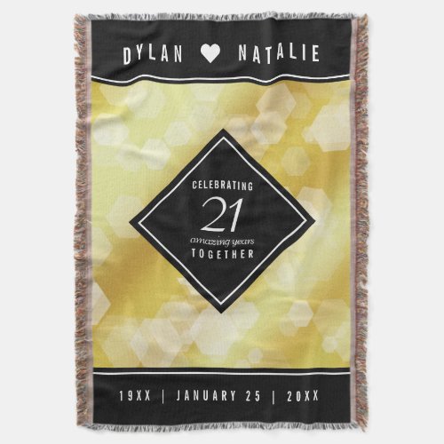 Elegant 21st Brass Wedding Anniversary Celebration Throw Blanket