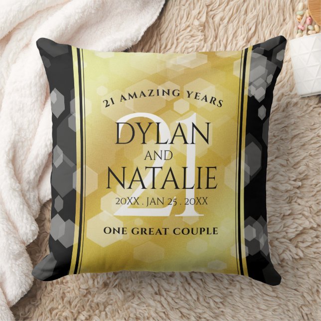 Elegant 21st Brass Wedding Anniversary Celebration Throw Pillow (Blanket)