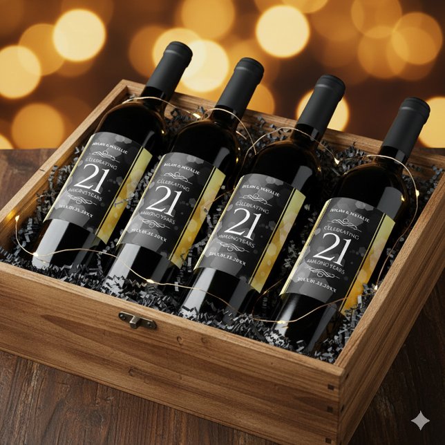 Elegant 21st Brass Wedding Anniversary Celebration Wine Label (21st Brass Wedding Anniversary Wine/Liquor Drink Label Cover Photo)