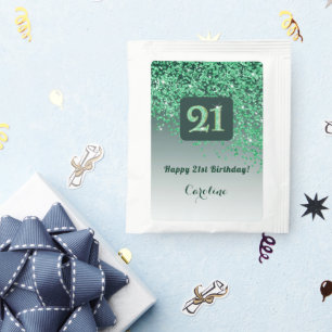 Elegant 21st Tea Birthday Party Green Glitter Bag Drink Mix