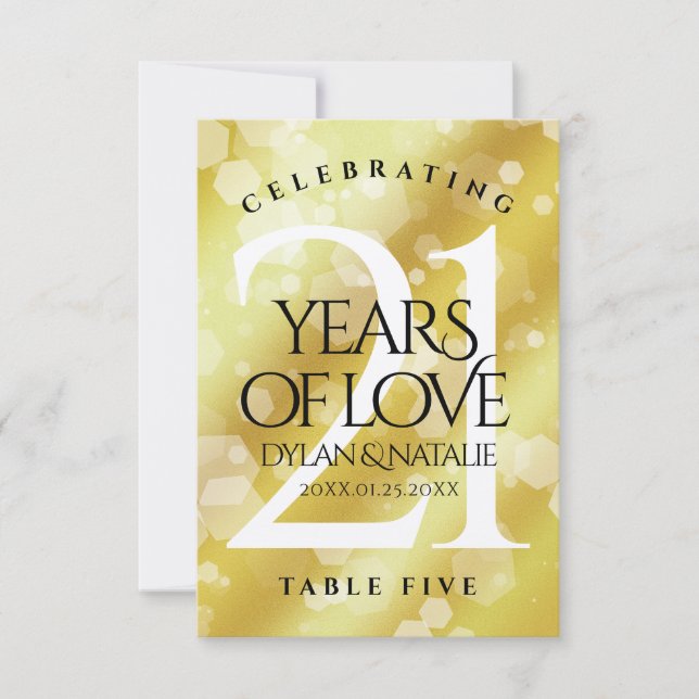 Elegant 21st Wedding Anniversary Table Card (Front)