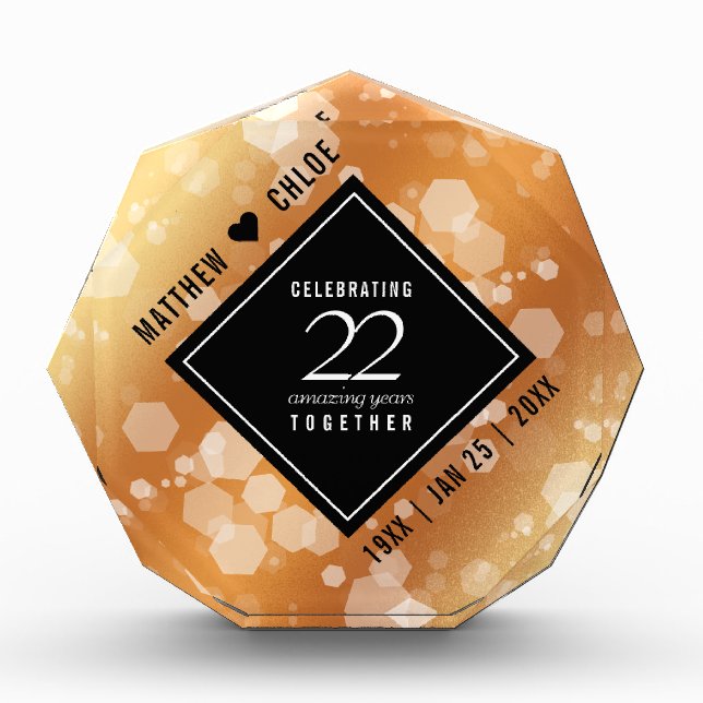 Elegant 22nd Copper Wedding Anniversary Acrylic Award (Front)