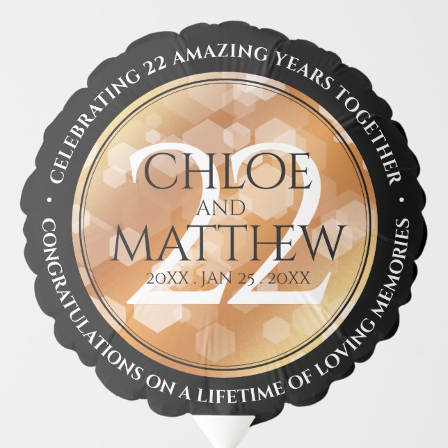 Elegant 22nd Copper Wedding Anniversary Balloon (Front)