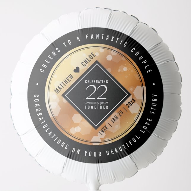 Elegant 22nd Copper Wedding Anniversary Balloon (Front)