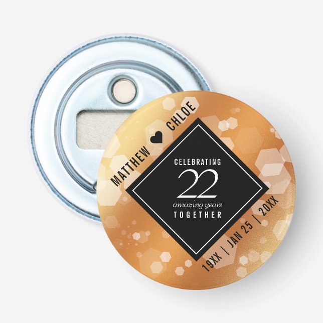 Elegant 22nd Copper Wedding Anniversary Bottle Opener (Front)