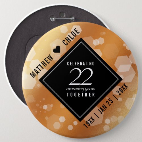 Elegant 22nd Copper Wedding Anniversary Button