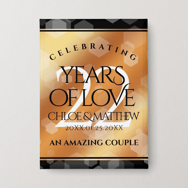 Elegant 22nd Copper Wedding Anniversary Button (Front)