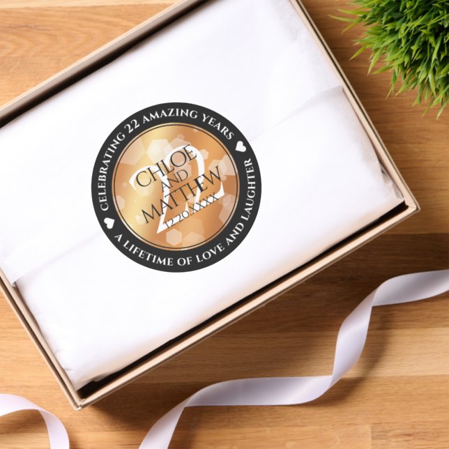 Elegant 22nd Copper Wedding Anniversary Classic Round Sticker (Tissue Paper)