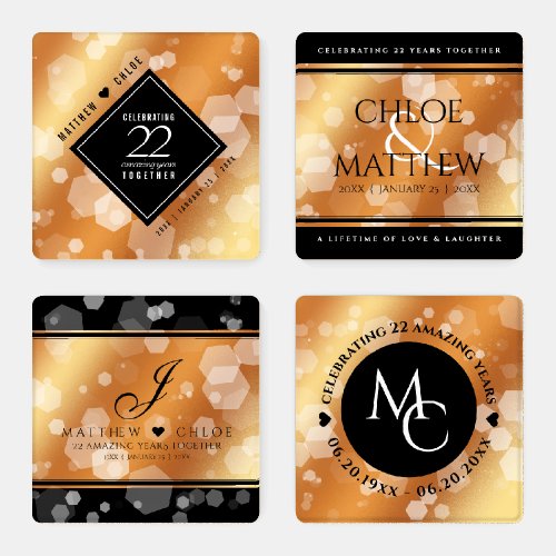 Elegant 22nd Copper Wedding Anniversary Coaster Set