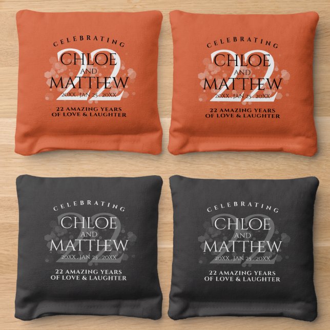 Elegant 22nd Copper Wedding Anniversary Cornhole Bags (Wood)