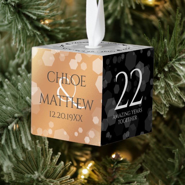Elegant 22nd Copper Wedding Anniversary Cube Ornament (Tree)