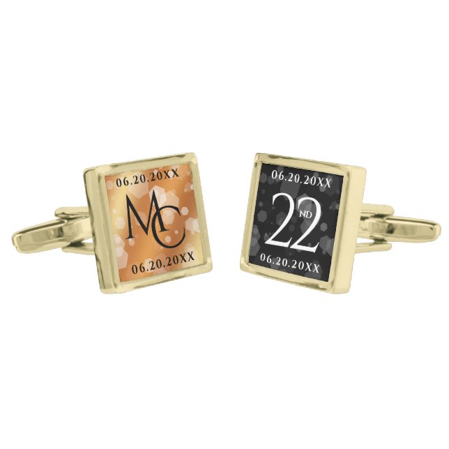 Elegant 22nd Copper Wedding Anniversary Cufflinks (Angled)