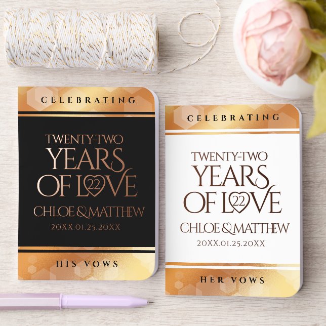 Elegant 22nd Copper Wedding Anniversary Foil Vow Books (Wedding)