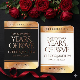 Elegant 22nd Copper Wedding Anniversary Foil Vow Books