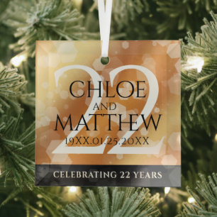 Elegant 22nd Copper Wedding Anniversary Glass Ornament