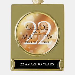 Elegant 22nd Copper Wedding Anniversary Gold Plated Banner Ornament