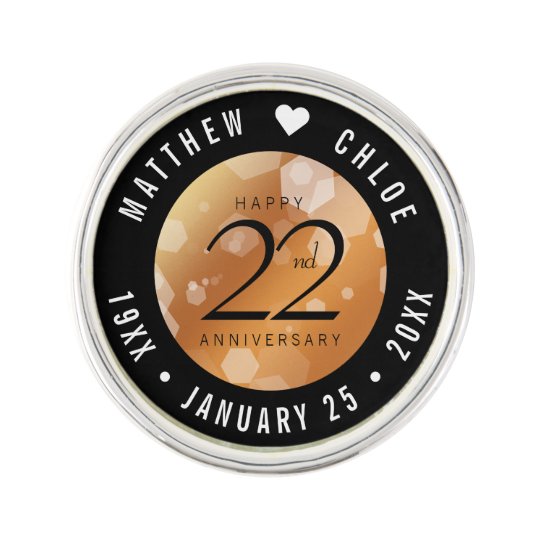 Elegant 22nd Copper Wedding Anniversary Lapel Pin
