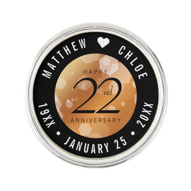 Elegant 22nd Copper Wedding Anniversary Lapel Pin (Front)
