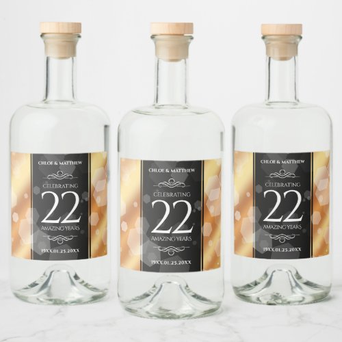 Elegant 22nd Copper Wedding Anniversary Liquor Bottle Label