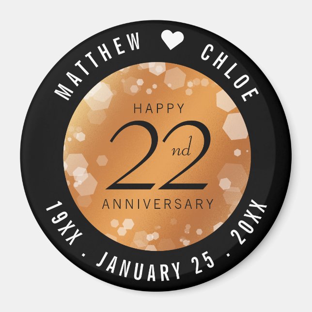 Elegant 22nd Copper Wedding Anniversary Magnet (Front)