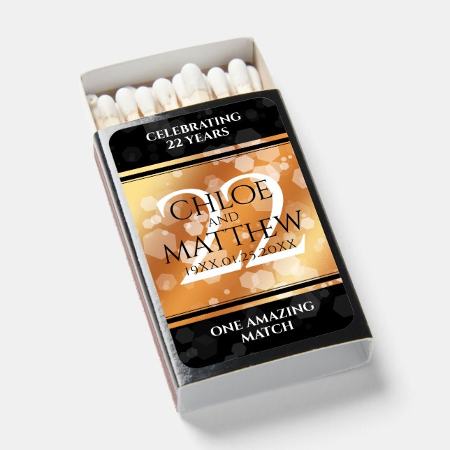 Elegant 22nd Copper Wedding Anniversary Matchboxes (Front Open)