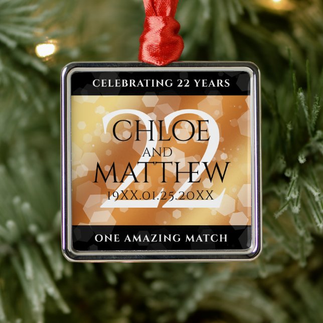 Elegant 22nd Copper Wedding Anniversary Metal Ornament (Tree)