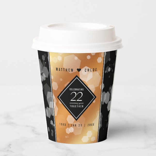 Elegant 22nd Copper Wedding Anniversary Paper Cups (Front)