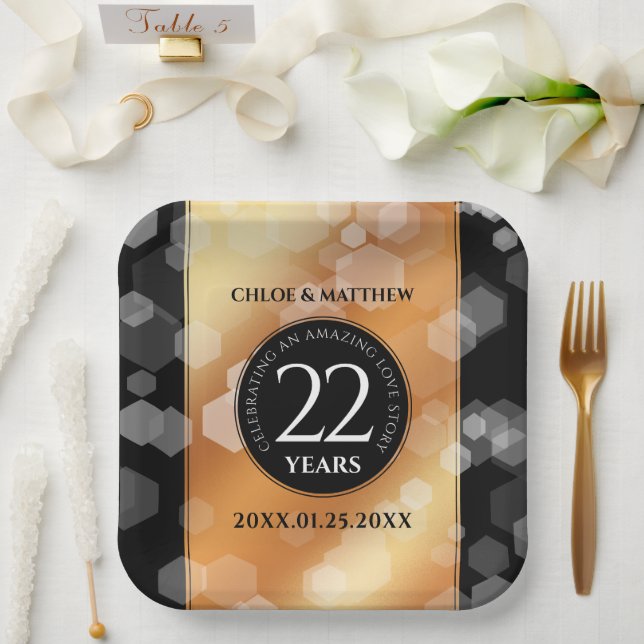 Elegant 22nd Copper Wedding Anniversary Paper Plates (Wedding)