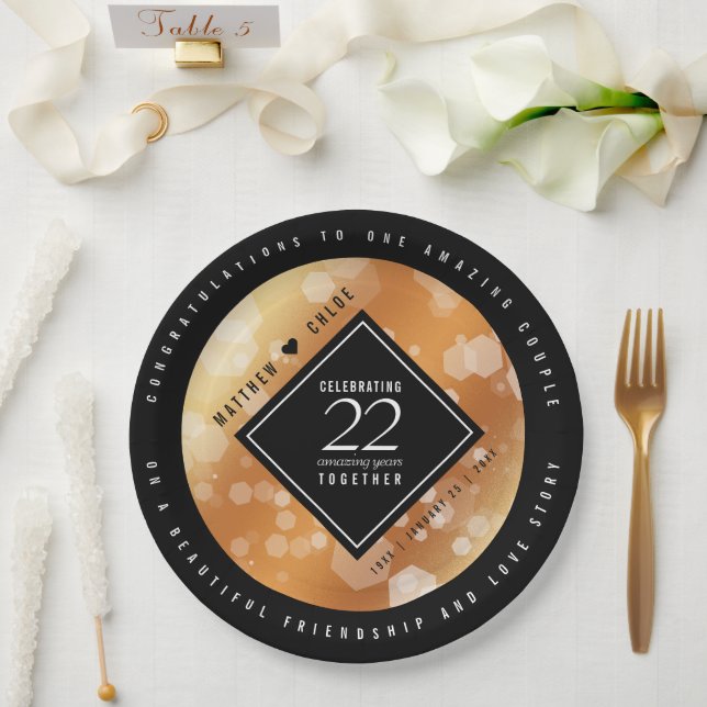 Elegant 22nd Copper Wedding Anniversary Paper Plates (Wedding)