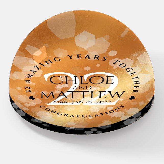 Elegant 22nd Copper Wedding Anniversary Paperweight (Angled)