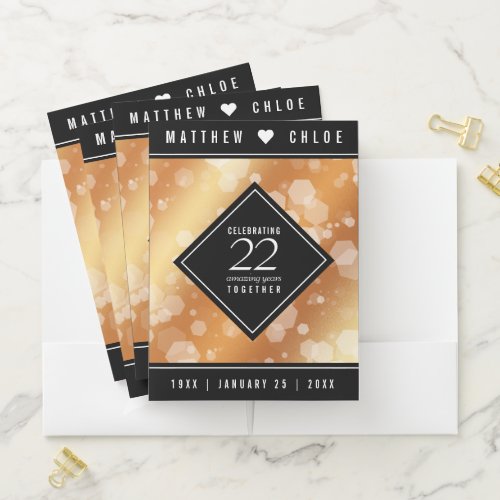 Elegant 22nd Copper Wedding Anniversary Pocket Folder