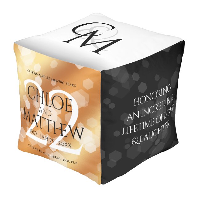 Elegant 22nd Copper Wedding Anniversary Pouf (Angled Front)