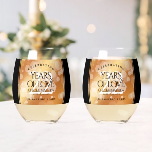 Elegant 22nd Copper Wedding Anniversary Stemless Wine Glass