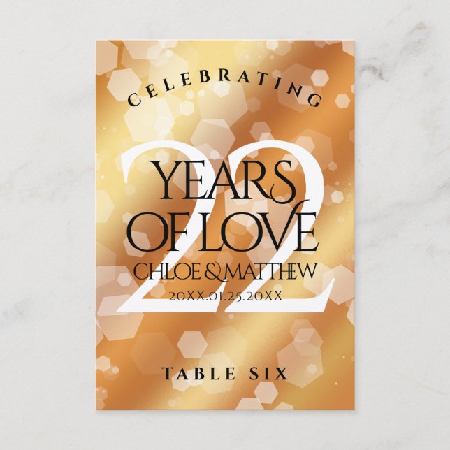 Elegant 22nd Copper Wedding Anniversary Table Card (Front)