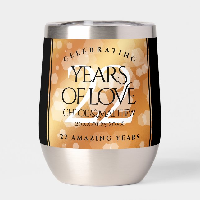 Elegant 22nd Copper Wedding Anniversary Thermal Wine Tumbler (Back)