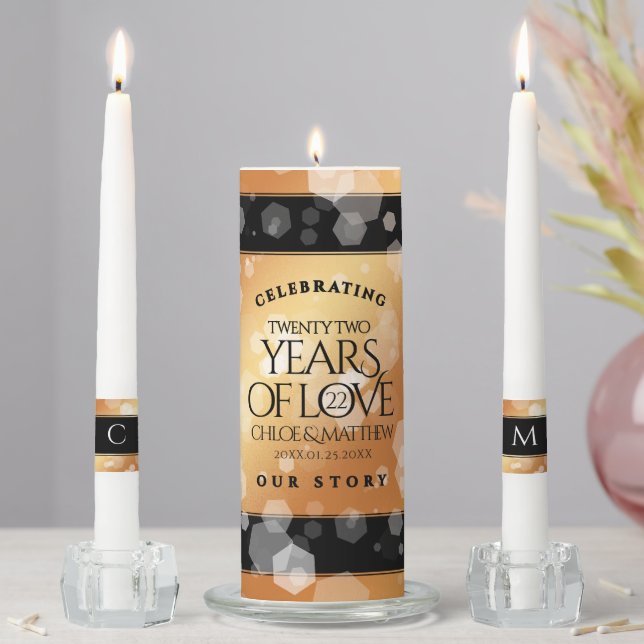 Elegant 22nd Copper Wedding Anniversary Unity Candle Set (In Situ)