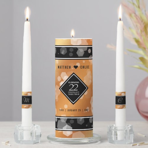 Elegant 22nd Copper Wedding Anniversary Unity Candle Set