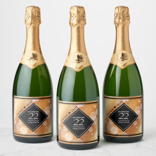 Elegant 22nd Copper Wedding Anniversary Wine Label