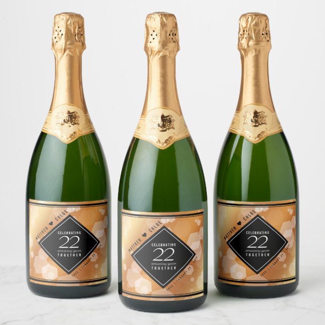 Elegant 22nd Copper Wedding Anniversary Wine Label (Bottles)