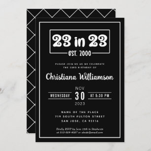 Elegant 23rd Birthday Gift 23 in 23 Est 2000 Invitation