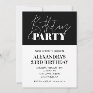 Elegant 23rd birthday invitations Black White